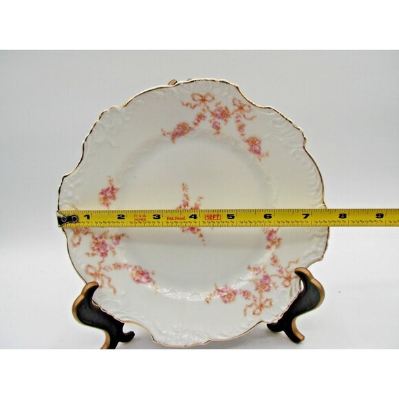 Hermann Ohme German Silesia Plate Floral Bow Pink Gold Gild Porcelain 40s Replac - Picture 9 of 10